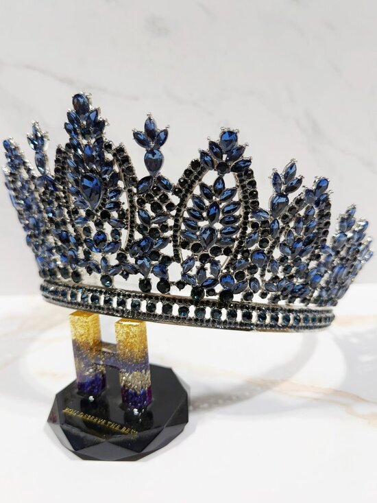 Royal blue crystal crown, silver tiara, beauty pageant crown, bridal headpiece main image 6